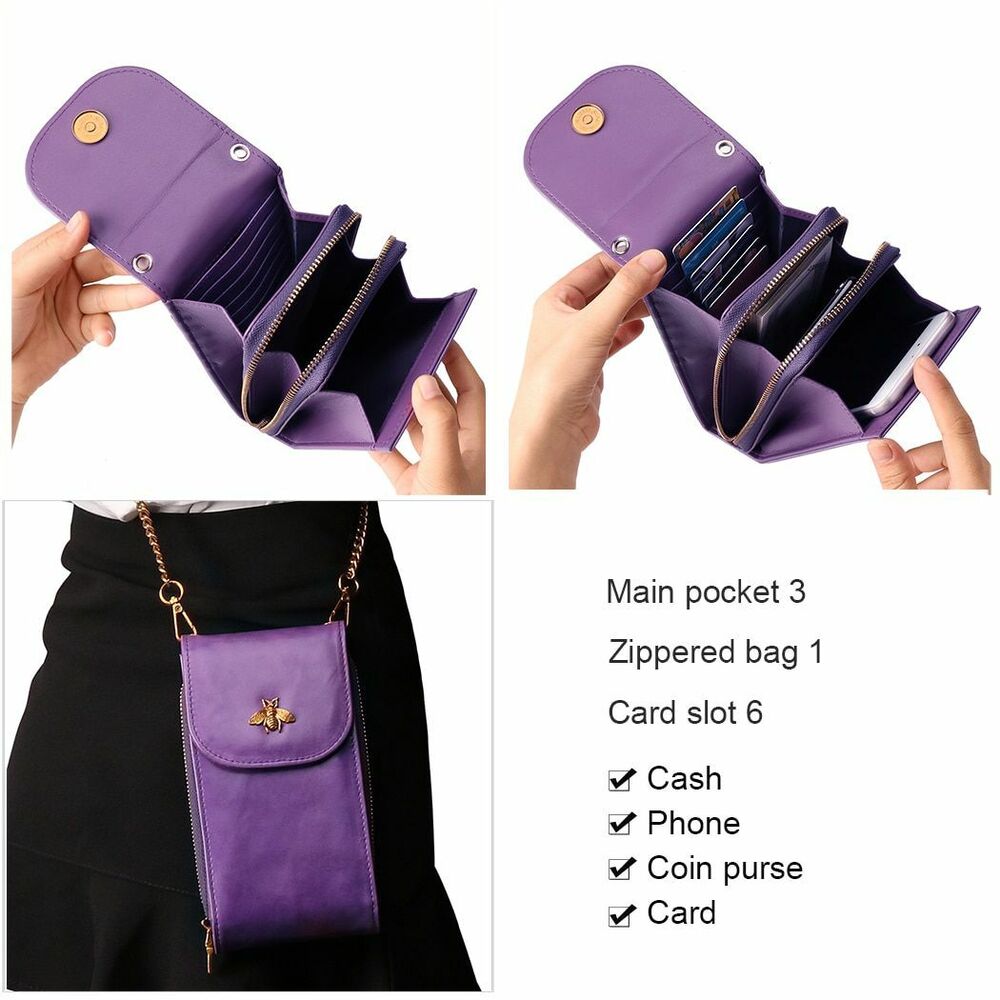 Women Leather Phone Purse Card Holders Crossbody Shoulder Bag With Chain Strap