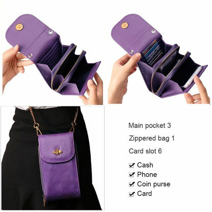 Women Leather Phone Purse Card Holders Crossbody Shoulder Bag With Chain Strap