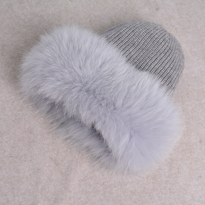 Women's Winter Real Fur Knit Hat Cap Beanie Hats Fur Fluffy Warm Knitted Fur Hat
