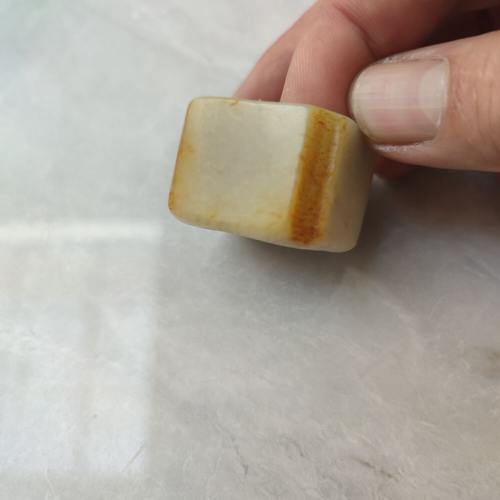 Chinese Hotan Hetian Jade Carving Unique Sculpture Collector Thumb Ring square