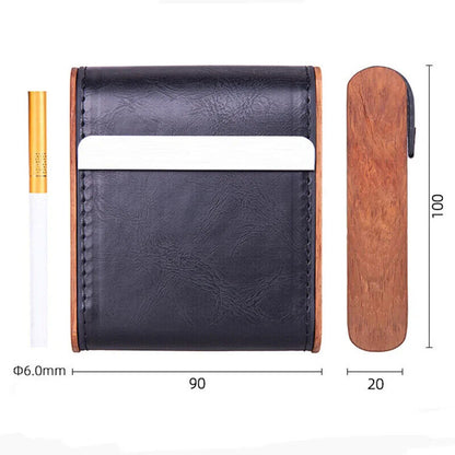 Cigarette Cases Solid Wood Leather Cigar Tobacco Holders Pocket Storage 9x10x2cm