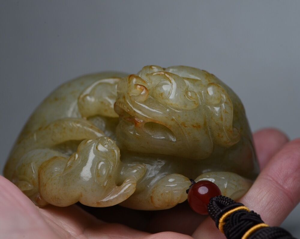 Chinese Old Natural Hetian Jade Carved Beast Statue Collection Nice Figurine Art