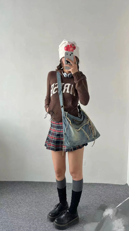 Washed Denim Jeans Totes Women Shoulder Bags Student Shopping Bag Handbags