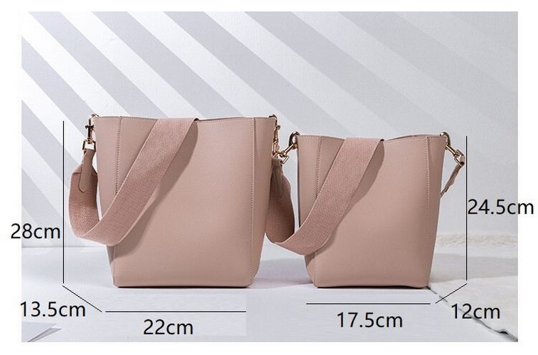 Bucket Shoulder Bag Women Handbags Synthetic Leather Messenger Bags Wide Strap