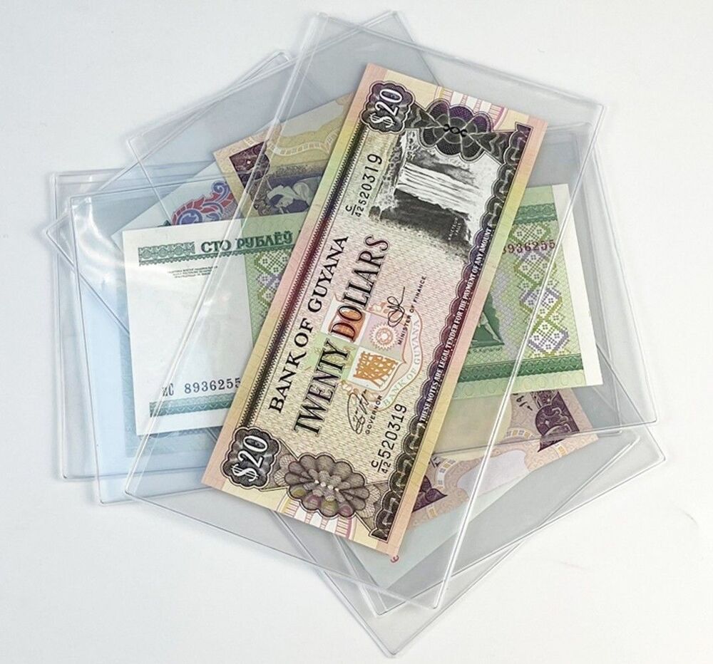 Paper Money Holder 5Pcs Clear Hard Plastic Clip Notes Bills Sleeve Bag 105x180mm