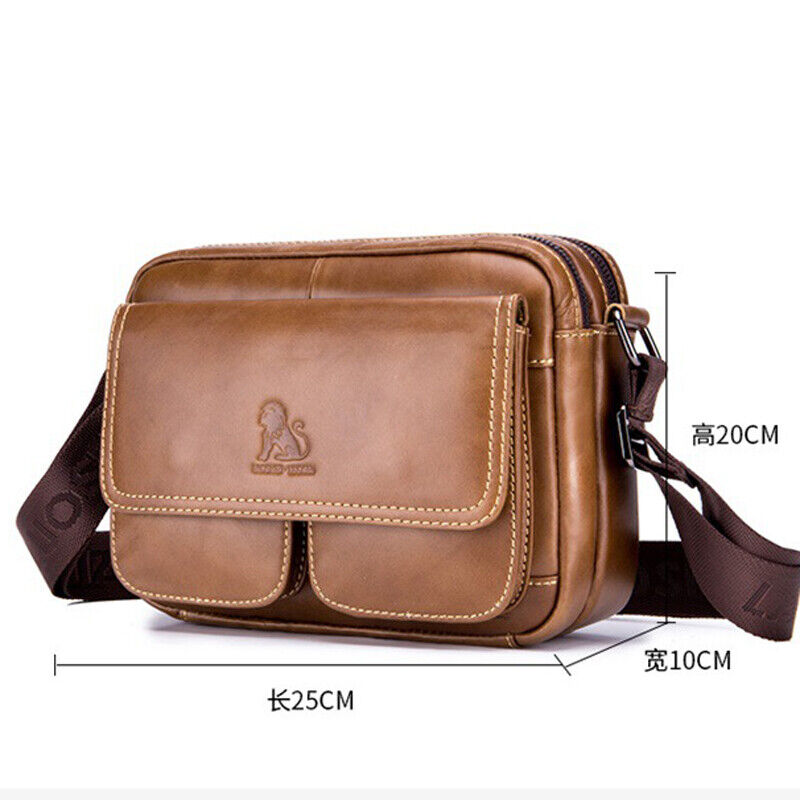 100% Genuine Leather Men's 8" Shoulder Bag Brown Crossbody Bag Messenger Bag