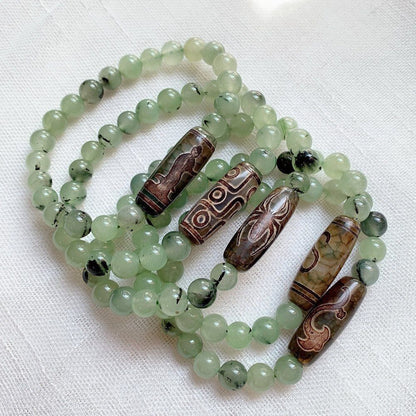 Women Bracelets Tibetan Dzi Agates Fashion Healing Beaded Charms Green Prehnites
