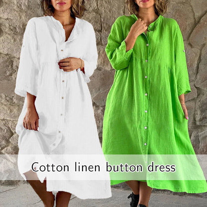Womens Cotton Linen Shirt Dress Loose Button Up Casual Baggy Long Tops Tunic