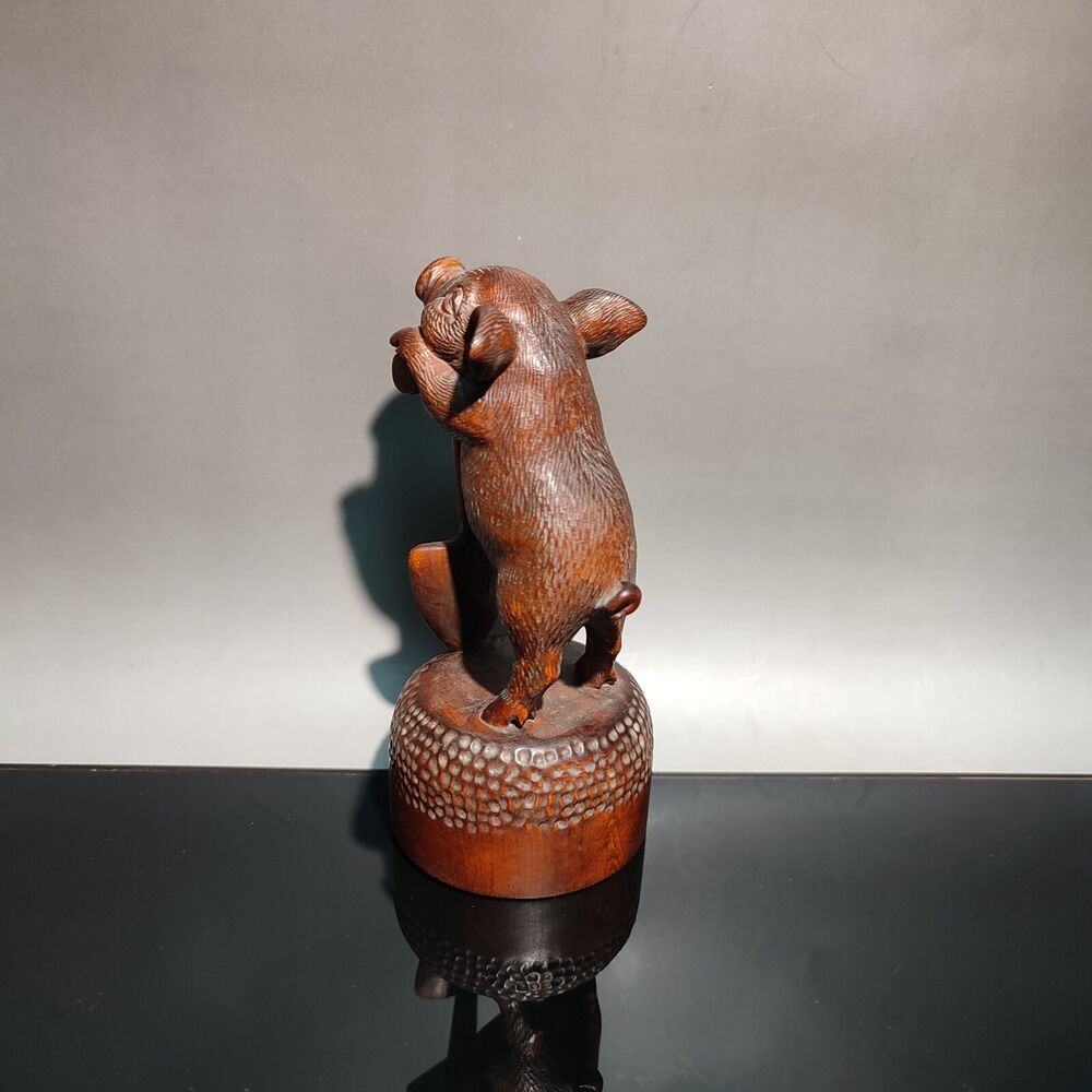 chinese carved wooden cute pig Statue wood decor modern home Gift laborious art