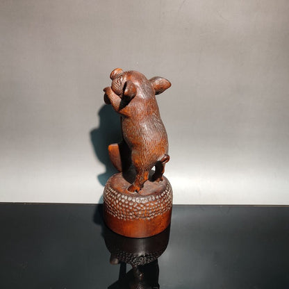 chinese carved wooden cute pig Statue wood decor modern home Gift laborious art