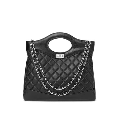 Quilted Sheepskin Real Leather Tote Purse Handbag Shoulder Bag Fashion w/ Chains