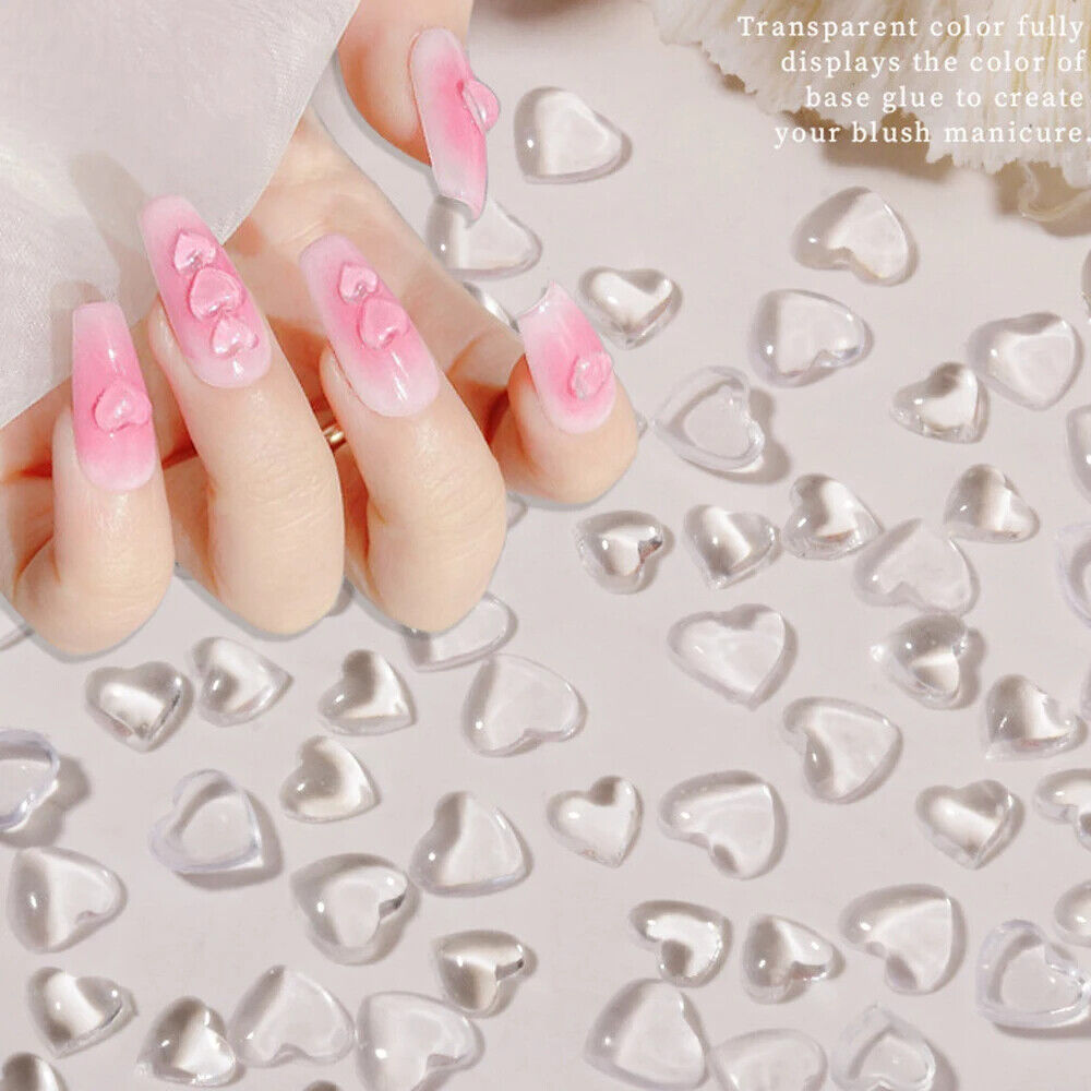 Nail Art Decals 20-100Pcs 3D Heart Charms Clear Acrylic DIY Manicure Accessories