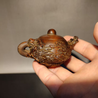 Chinese vintage Boxwood Carved dragon statue Teapot hobbies interests mahjong