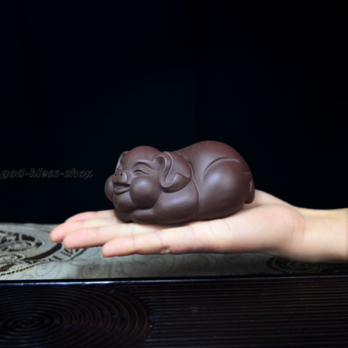 blessing pig statue small yixing zisha tea pet handmade purple grit tea play