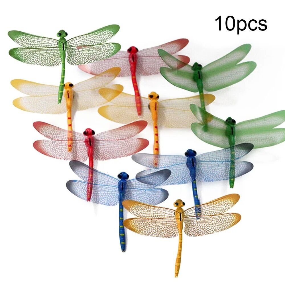 Dragonfly Ornament 10Pcs PVC Magnetic Simulated Home Garden Flower Bed Decor 9cm