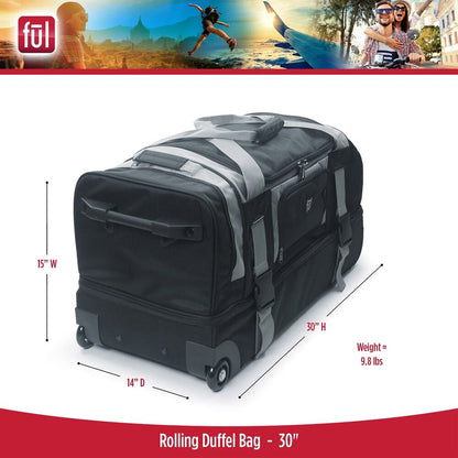 FUL Rig 30 Inch Rolling Duffel Bag, Travel Luggage with Wheels, 30", Black