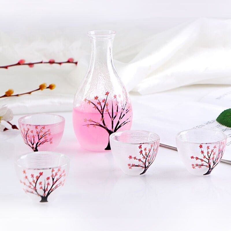 Wine Glass Bottles 6Pcs Plum Blossom Frosted Fingerprint Japanese Sake Bar Tools