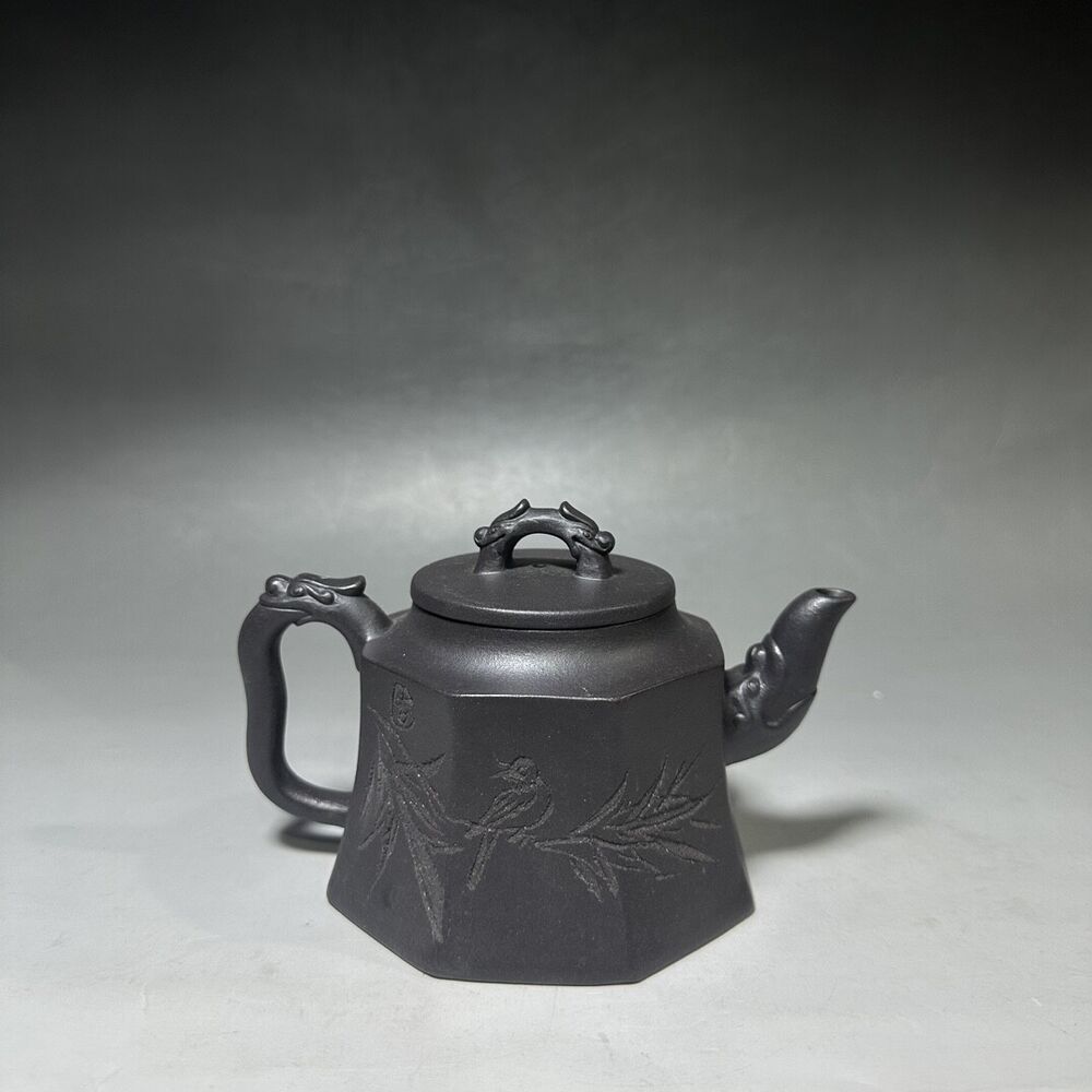vintage chinese yixing purple clay teapot zisha ceremony carving Collectible art