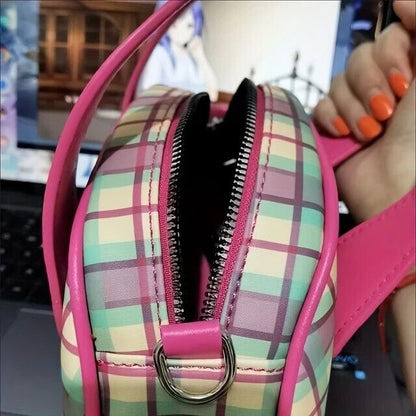 Cute Women’s Bowling Plaid PU Leather Crossbody Tote Bag Messenger Travel Gift