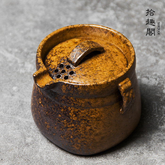 Handmade Rough Pottery Teapot Japanese Tea Pot Antique Ceramic Tea Set Filter