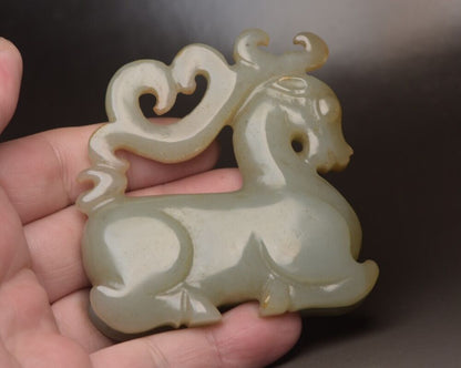 Collection Chinese Hetian Jade Carving Exquisite Deer Statue Sculpture Art Work