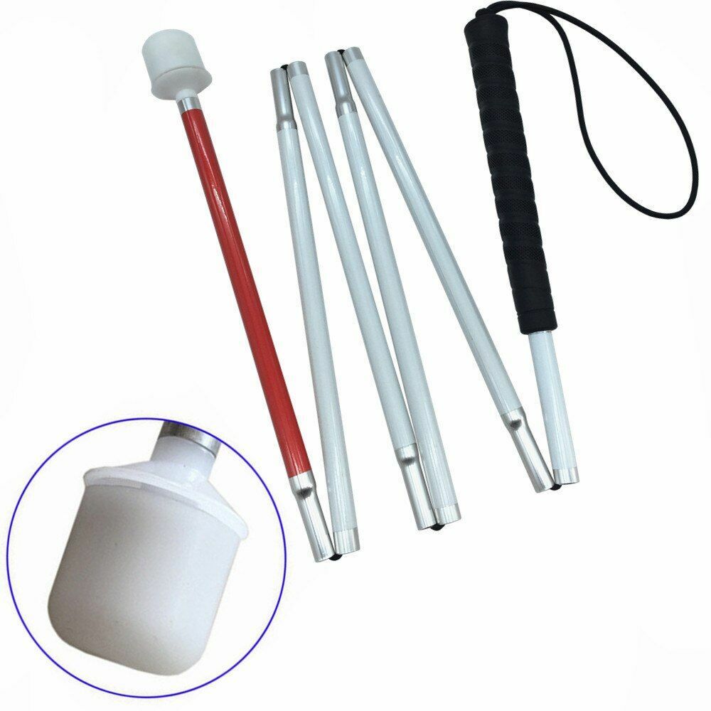125cm-155cm Aluminum White Cane Black Rubber Handle 6 Joints Fold Walking Stick