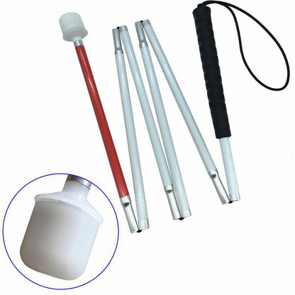 125cm-155cm Aluminum White Cane Black Rubber Handle 6 Joints Fold Walking Stick