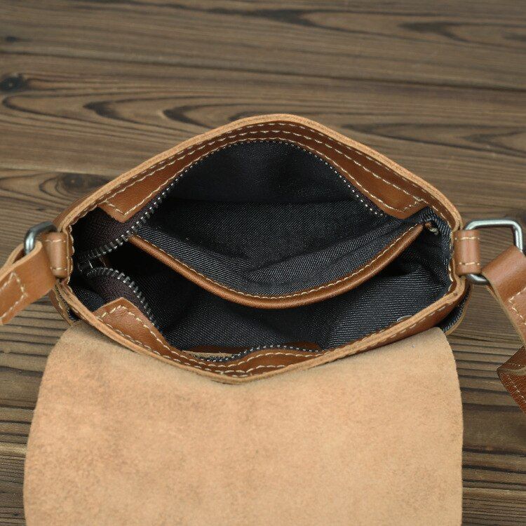 Vintage Messenger Bag Genuine Leather Shoulder Sling Purse 19*15*7CM Shell Brown