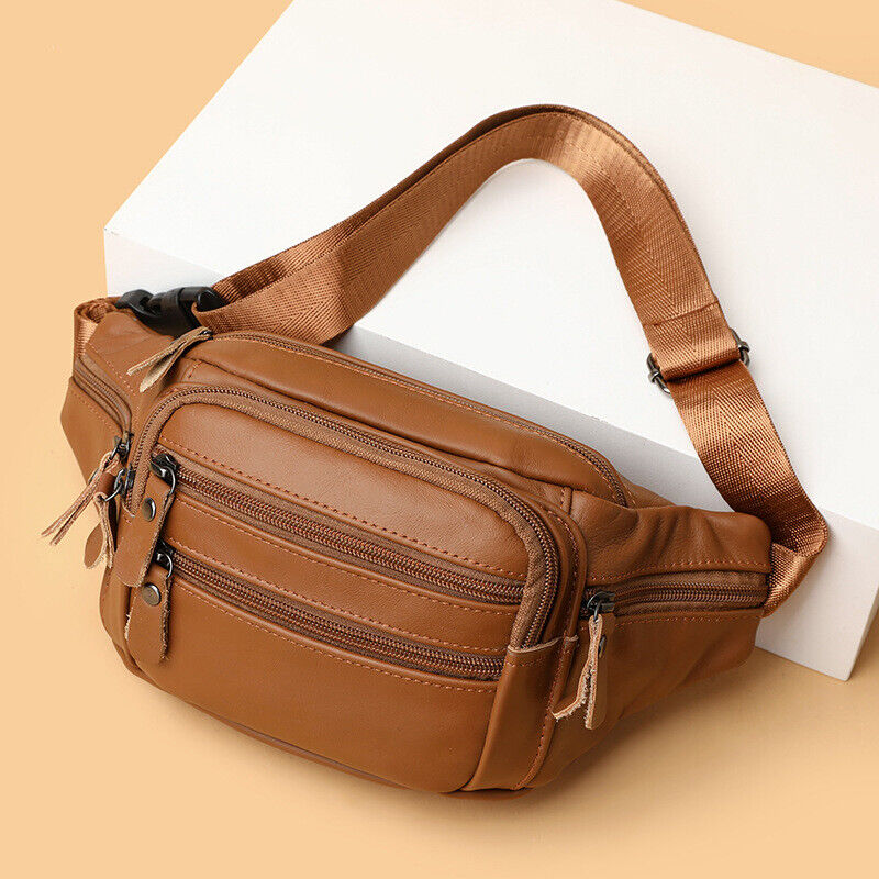 Genuine Leather Waist Pack , Business Cash Purse Crossbody Sling Bag Sport Bag