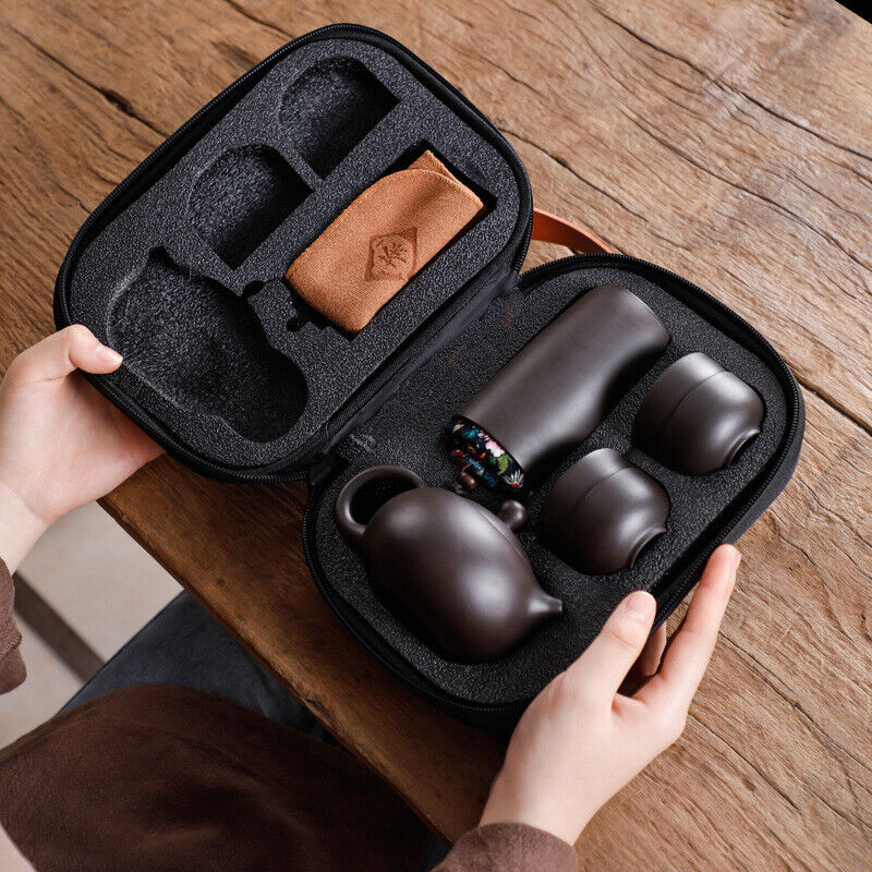 Portable Tea Cup Set Travel Camping Kung Fu Tea Pot Set with Storage Bag Gift