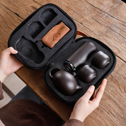 Portable Tea Cup Set Travel Camping Kung Fu Tea Pot Set with Storage Bag Gift