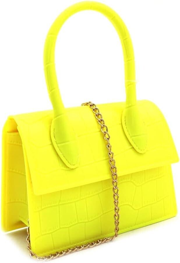 Women's PU Leather Mini Top Handle Retro Bag Satchel Purse Crossbody Jelly Neon