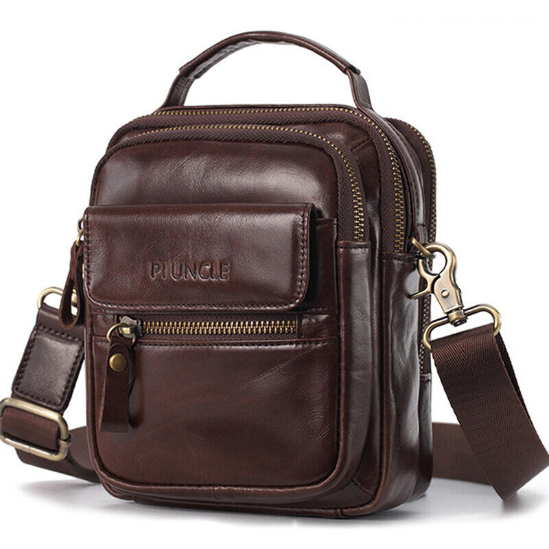 Top Cow Leather Men's Sling Shoulder/Messenger Bag Double Zipper Leather Handbag