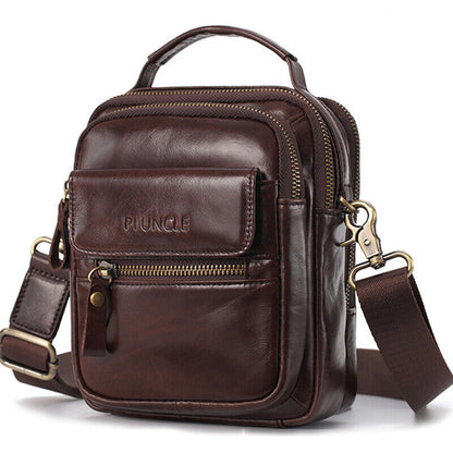 Top Cow Leather Men's Sling Shoulder/Messenger Bag Double Zipper Leather Handbag