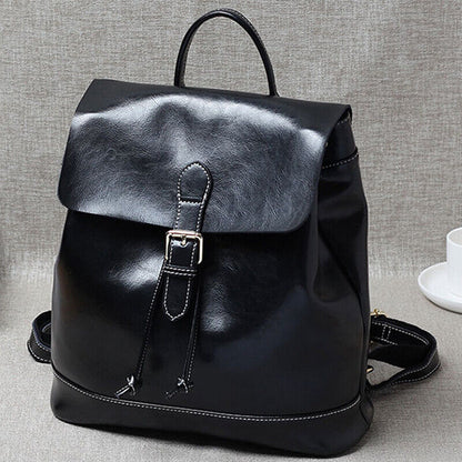 Genuine Leather Women's Drawstring Backpack Travel Bag Oil wax Leather Rucksack