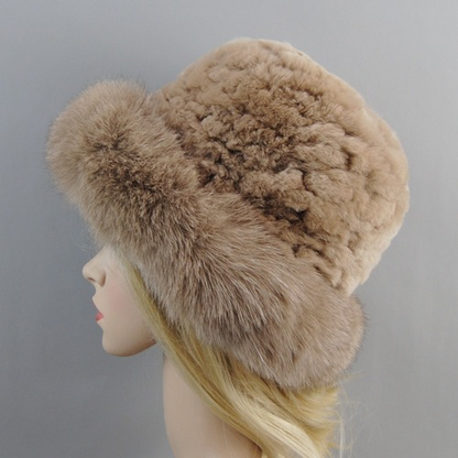Women Winter Hat Luxury Rabbit Fur Hats Fur Cap Beanies Pink Warm Soft Fur Hat
