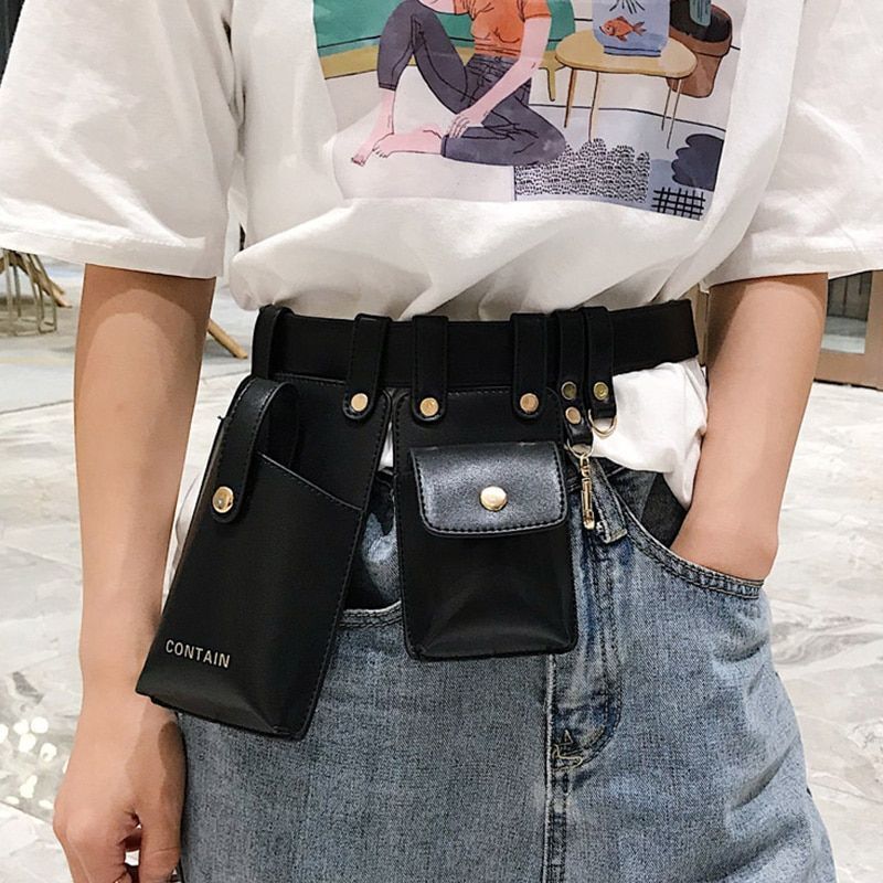 Women Fanny Pack Leather Belt Bag Waterproof Multi-pocket Waist Pack 17*10/13*10