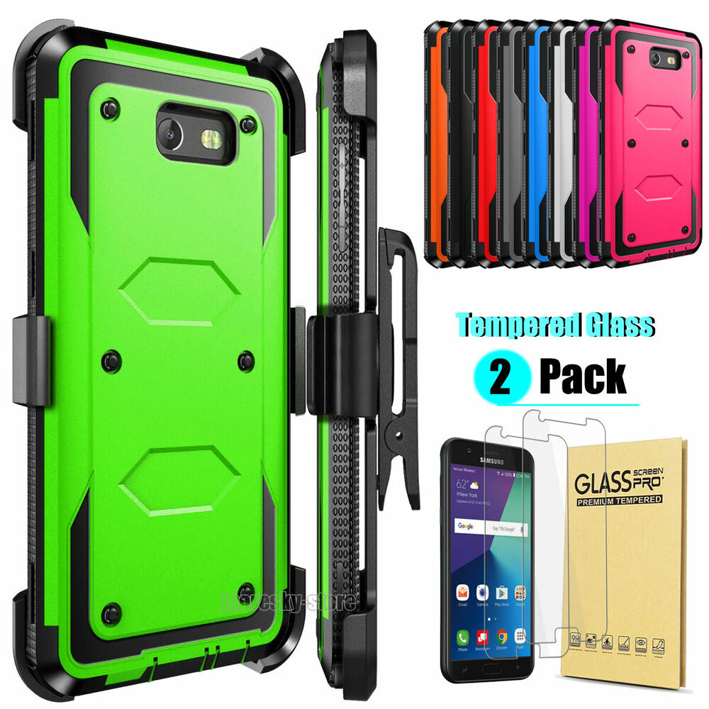 Case For Samsung Galaxy J7 2017 Clip Belt Stand Cover / Tempered Glass Protector