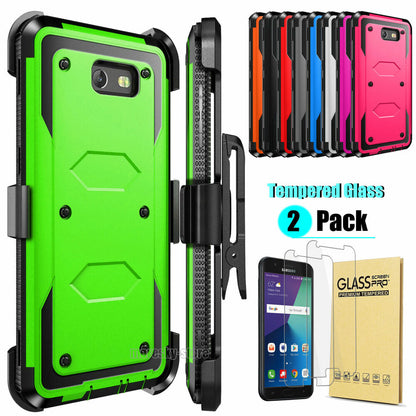 Case For Samsung Galaxy J7 2017 Clip Belt Stand Cover / Tempered Glass Protector