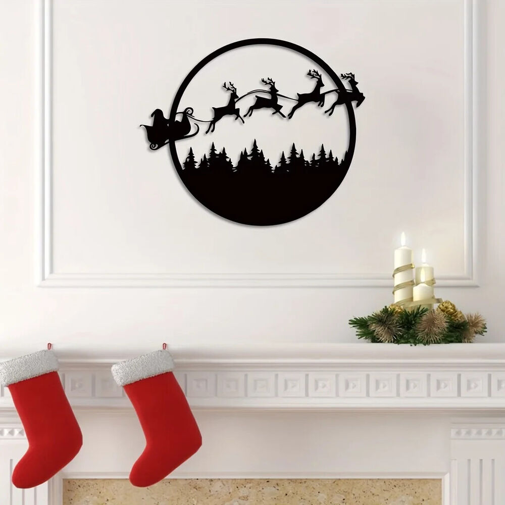 1pc Merry Christmas Metal Sign, Metal Wall Sign, Round Metal Christmas Sign