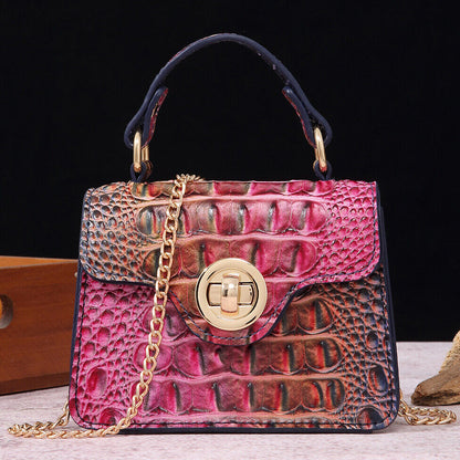 Patent Leather Women Small Handbag, Crocodile Print Colourful Chain Shoulder Bag