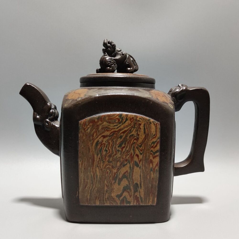 Vintage Chinese Yixing Purple Clay Teapot Zisha Ceramic Carving Beast Teaware