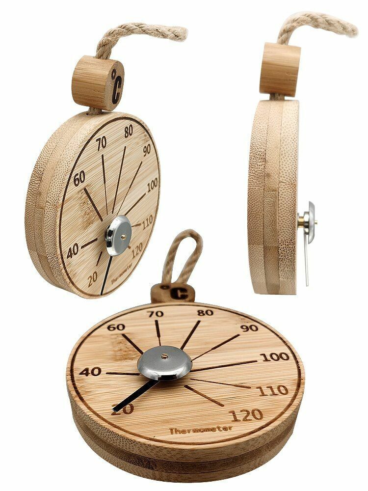 Sauna Thermometer Hygrometer Celsius Temperature Measurements Durable Bamboo 4"