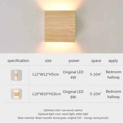 LED Wall Lamp Modern Minimalist Walnut Square Sconces Bedroom Living Rooms Light