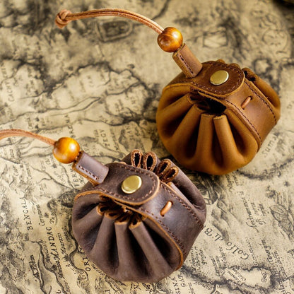 Coin Purse Handmade Unisex Drawstring Key Holders Wallet 8x5.5cm Genuine Leather