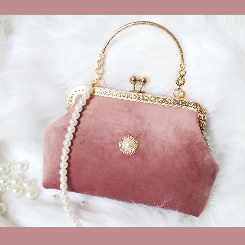 Beads Chain Bag 2 Straps Vintage Metal Shell Purse Velvet Shoulder Bag 20*14*6CM