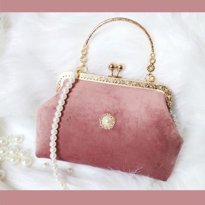 Beads Chain Bag 2 Straps Vintage Metal Shell Purse Velvet Shoulder Bag 20*14*6CM