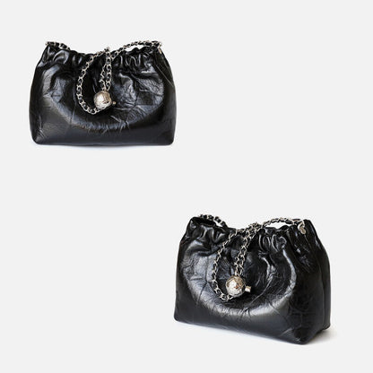 Small Mini Ruched Real Leather Clutch Pouch Purse Shoulder Bag w/ Chain Fashion