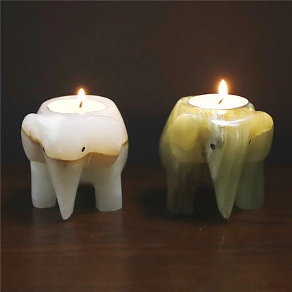 Candle Holder Natural Stone Afghan Jade Elephant Carvings Decorative Candlestick