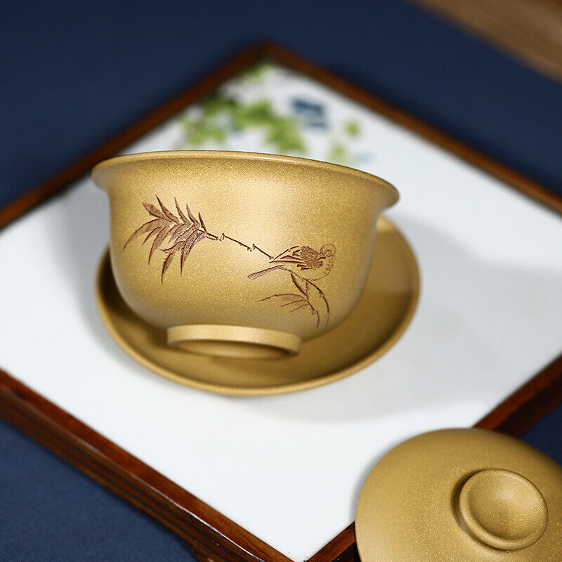 full handmade gaiwan real yixing zisha duan clay tureen hand carved bird 150ml